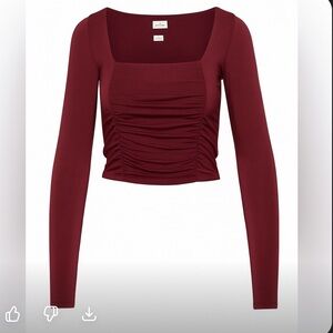 Aritzia Wilfred Lydia Top Ruched square-neck longsleeve size medium burgundy